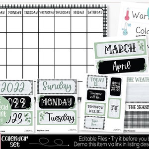 Farmhouse Theme Classroom Calendar Set Printable, Teacher Supply, Printable Classroom Teacher Decoration and Supplies, Calendar Board Set