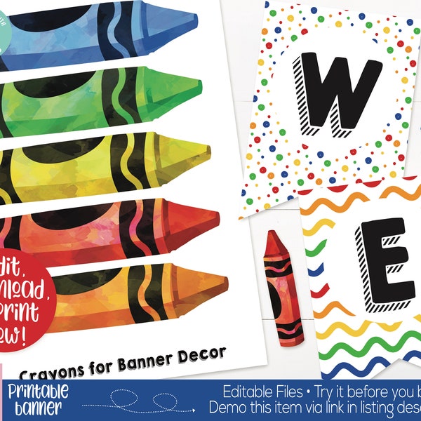 Crayon Classroom Banner Printable, Crayon Rainbow Theme, Teacher Supply, Printable Classroom Teacher Decoration and Supplies, Welcome Banner