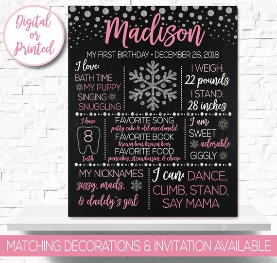 Winter Onederland Birthday Chalkboard Sign, Winter Onederland Birthday Party Decorations, Girl First Birthday Chalkboard, Winter Birthday Il_570xn