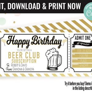 Birthday Surprise Beer Subscription Gift Voucher, Beer of the Month Printable Template Gift Card, Editable Instant Download Gift Certificat