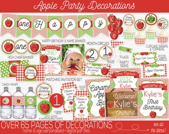 Apple Birthday Party Decorations, Apple of my eye, Apple Birthday Party Invitation, Girls First Birthday, 1st Birthday, Apple Printable