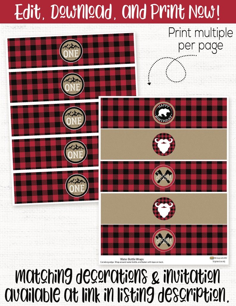 Lumberjack Water Bottle Labels Lumberjack Drink Labels - Etsy