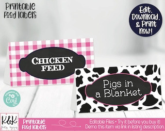 Farm Food Labels, Barnyard Food Labels, Farm Buffet Cards, Farm Birthday Party Decorations, Barnyard Birthday Party Decorations, Printable