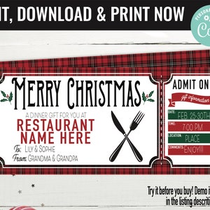 Christmas Surprise Restaurant Gift Voucher, Restaurant Dinner Date Printable Template Gift Card, Editable Instant Download Gift Certificate