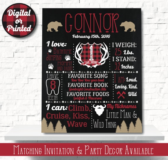 Lumberjack 1st Birthday Party Sign Lumberjack Chalkboard Sign