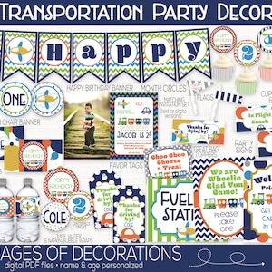 Transportation Birthday Party Decorations, Planes Trains Cars Birthday Party Decorations, Boys 1st Birthday, First Birthday, Printable Decor