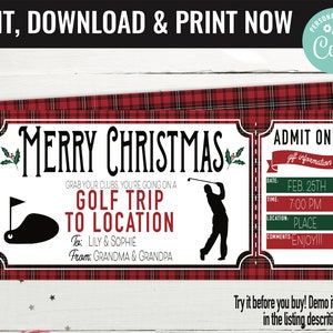 Christmas Golf Trip Surprise Gift Voucher, Golfing Trip Surprise Printable Template Gift Card, Editable Instant Download Certificate