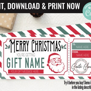 Christmas Surprise Santa Ticket Gift Voucher, Surprise Santa Gift Printable Template Gift Card, Editable Instant Download Gift Certificate