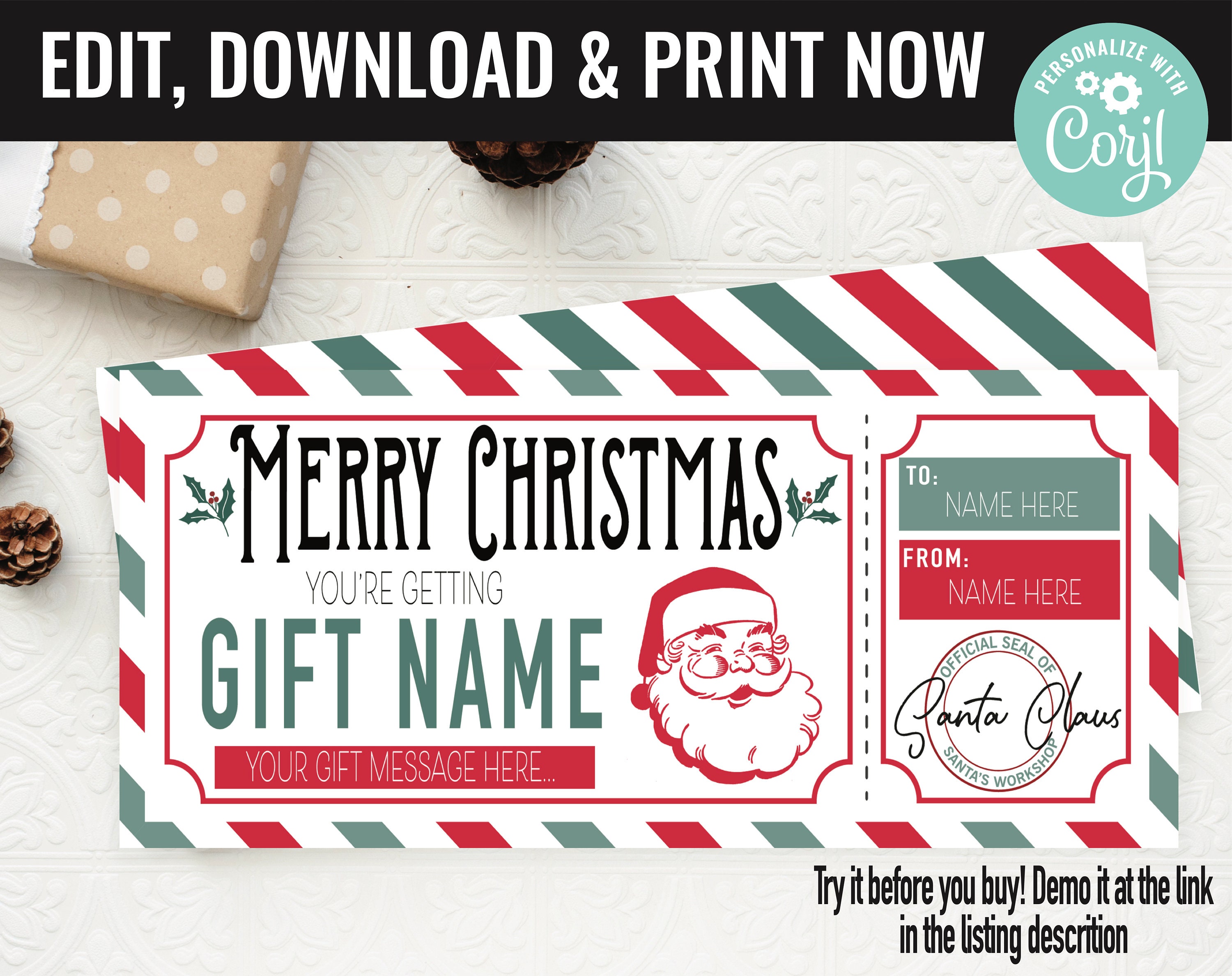 christmas surprise santa ticket gift voucher, surprise santa gift