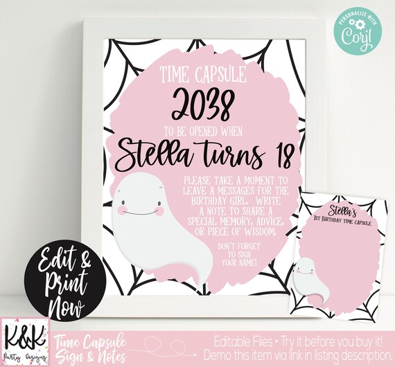 Boo Day Pink Ghost Birthday Time Capsule Sign, 1st Birthday Capsule, Our little boo, Pink Ghost Time Capsule, Ghost 1st Birthday Party Decor Il_570xn