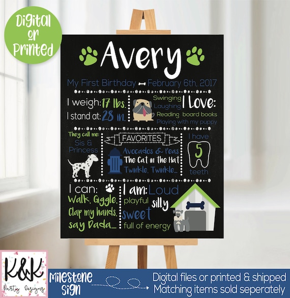 Puppy Dog Birthday Chalkboard, Puppy Dog Party, Puppy Dog Sign, First Birthday Chalkboard, 1st Birthday Sign, Puppy Dog Poster, Milestone Il_570xn