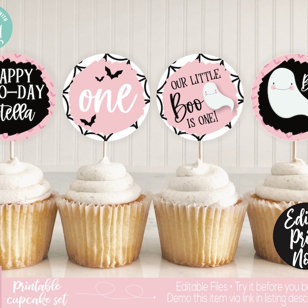 Boo Day Pink Ghost Birthday Party Decorations Ghost Cupcake Toppers Our Little Boo Halloween Party First Birthday 1st Birthday Cute Ghost