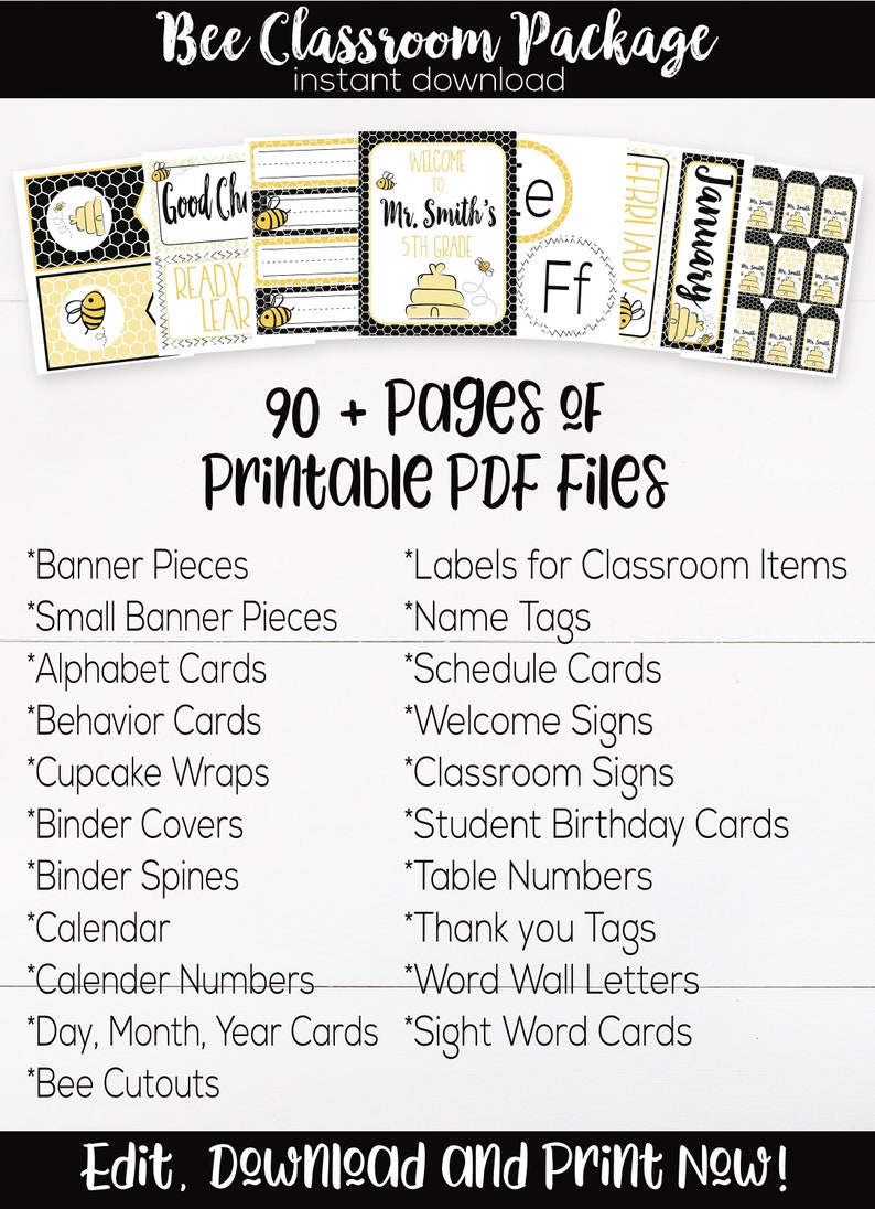 Bee Classroom Supplies and Decorations, Bee Theme, Teacher Supply, Printable Classroom Teacher Decorations and Supplies, Classroom Signs image 3