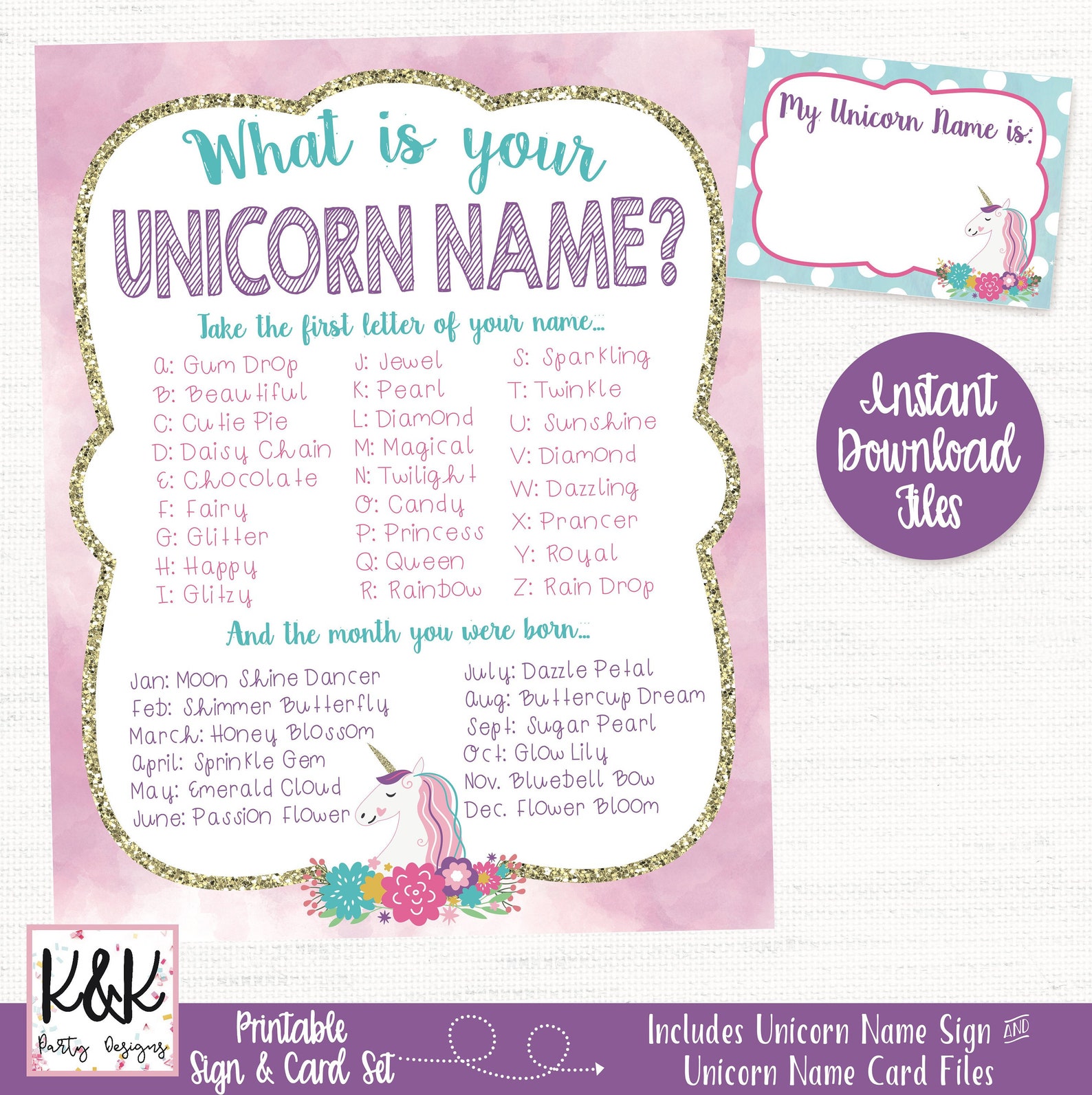 Unicorn Name Game Printable Sign, What's Your Unicorn Name Party Sign ...