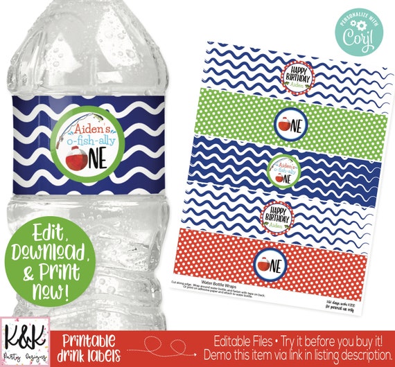 Fish Water Bottle Labels, Fish Drink Labels, Fish Birthday Party