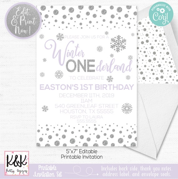 Instant Download Winter Onederland Invitation Girl, Winter Birthday, Snowflake Birthday, Winter Wonderland, First Birthday Invitation Il_570xn