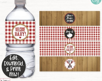 Baby Q Water Bottle Label, Baby Q Drink Label, Baby Q Baby Shower Decorations, Barbecue Baby Shower, BBQ Printable, Coed Couple Shower