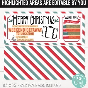 Christmas Surprise Weekend Getaway Gift Voucher, Weekend Getaway Trip Printable Template Gift Card, Editable Instant Download Gift Certifica image 2