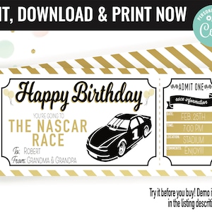 Birthday Surprise Nascar Race Ticket Gift Voucher, Nascar Race Trip Printable Template Gift Card, Editable Instant Download Gift Certificat