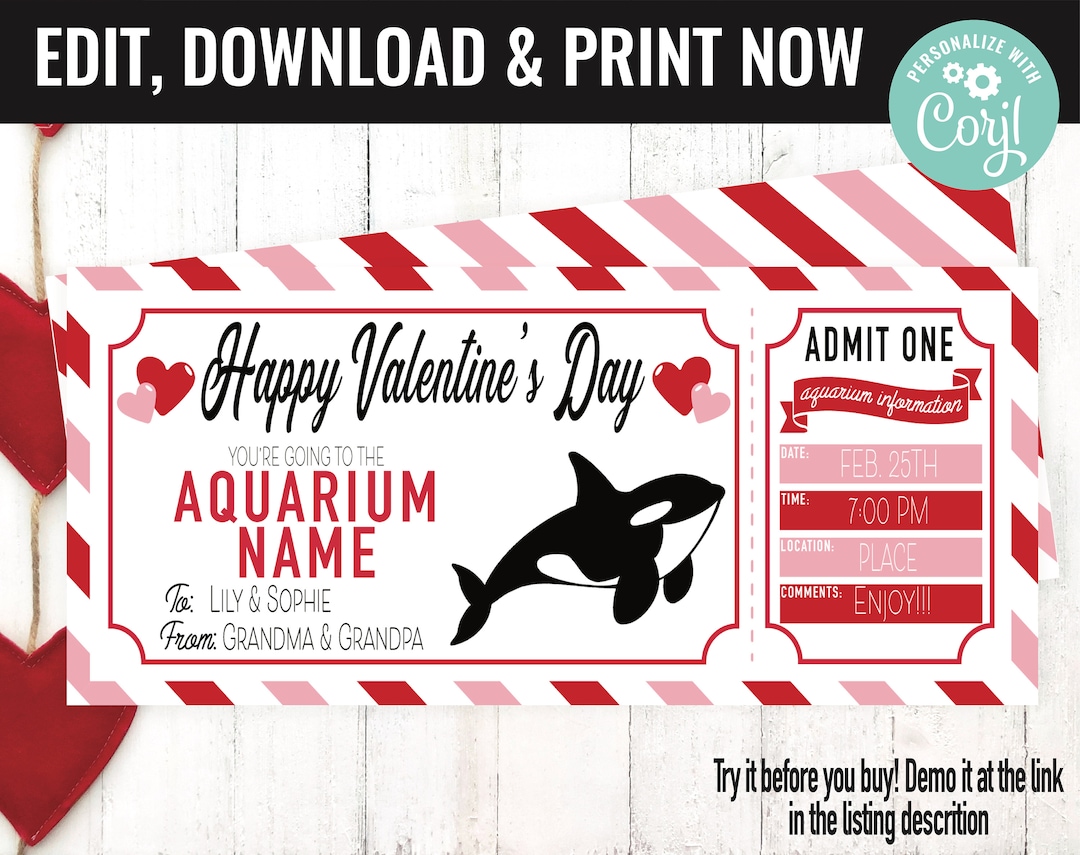 Aquarium Ticket Surprise Gift Voucher, Aquarium Surprise Trip Printable ...