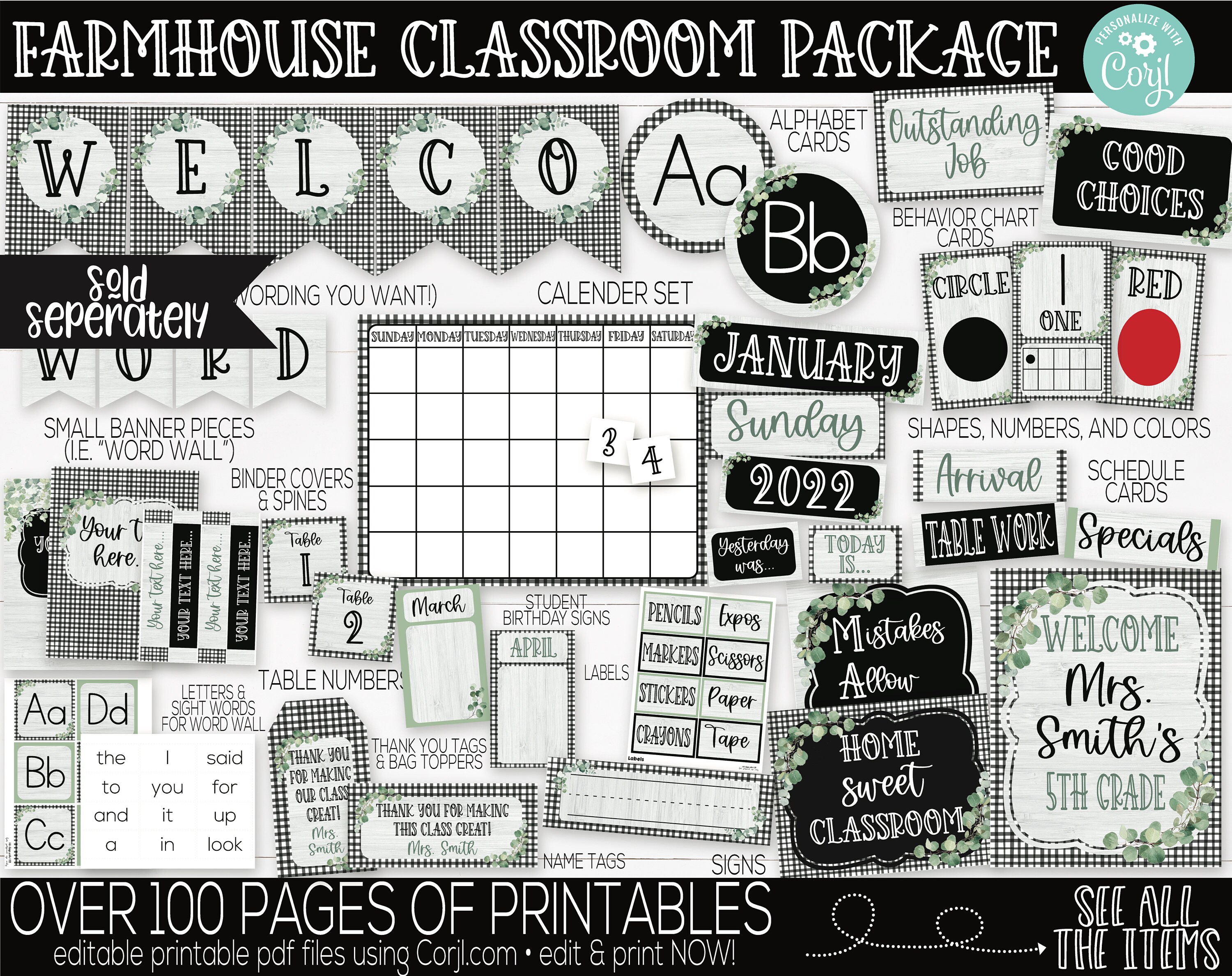 Farmhouse Theme Classroom Calendar Set Printable Teacher Etsy France
