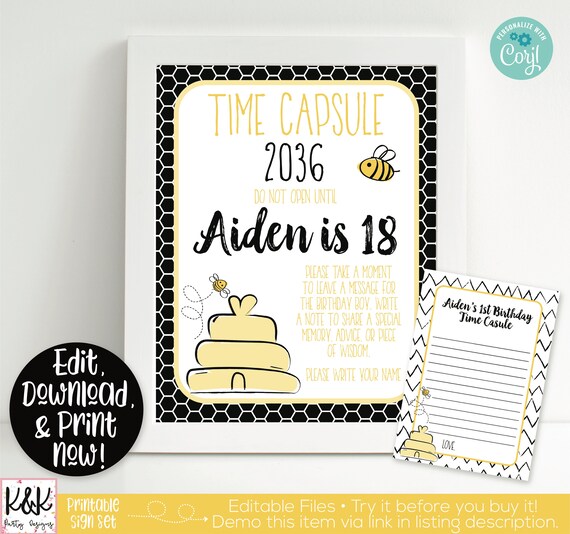 Bee Birthday Time Capsule Sign, 1st Birthday Capsule, Bee Birthday Party Decorations, Bee Time Capsule, Bee Theme 1st Birthday Party Decor Il_570xn