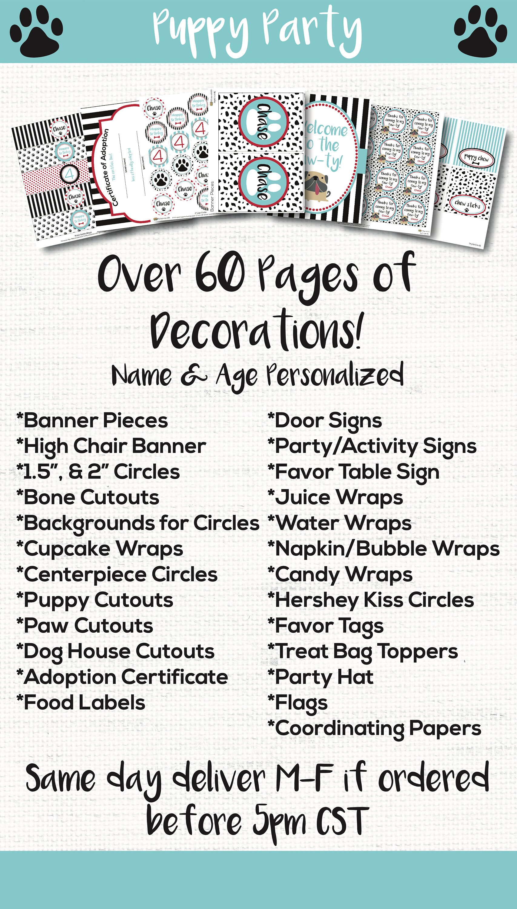 Puppy Birthday Party Decorations, Dog Birthday Party Decorations, Girls ...