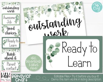 Calm Botanical Theme Classroom Editable Behavior Clip Chart Printable, Teacher Supply, Space Printable Classroom Teacher Decoration & Sup