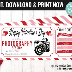 Valentine's Surprise Photography Session Gift Voucher, Photography Printable Template Gift Card, Editable Instant Download Gift Certificate