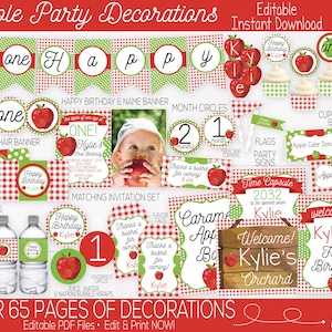 Apple Birthday Party Decorations and Invitation, Apple of my eye, Orchard, Girls First Birthday, 1st Birthday, Editable Instant Download image 1