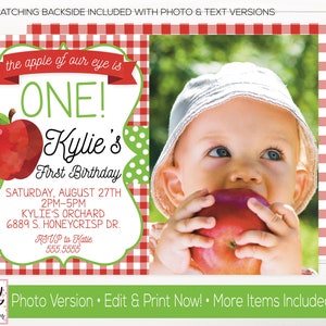 Apple Birthday Party Decorations and Invitation, Apple of my eye, Orchard, Girls First Birthday, 1st Birthday, Editable Instant Download image 6