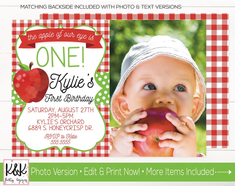 Apple Birthday Party Decorations and Invitation, Apple of my eye, Orchard, Girls First Birthday, 1st Birthday, Editable Instant Download image 6