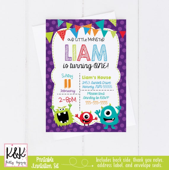 Little Monster Birthday Party Invitation Monster Bash Invitation