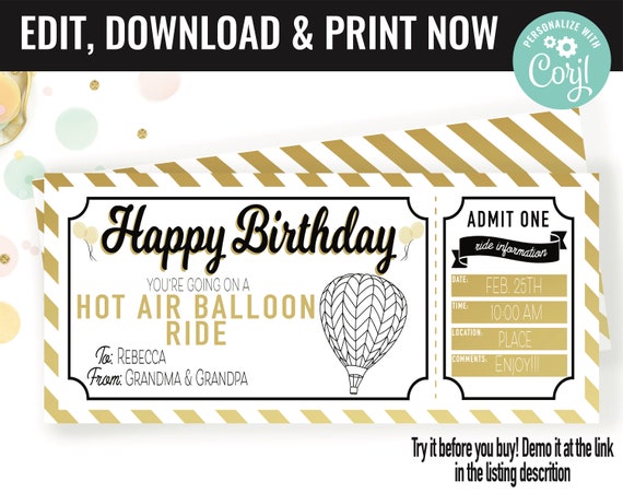 Birthday Surprise Hot Air Balloon Ride Gift Voucher Balloon - Etsy Israel