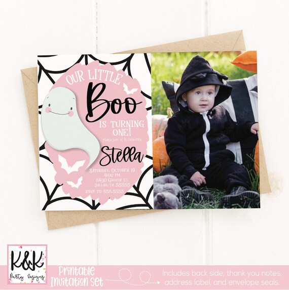 Little Boo Pink Ghost Birthday Party Invitation, Halloween Birthday, Our Little Boo Decor, First Birthday Party, 1st Birthday, Cute Ghost Il_570xn
