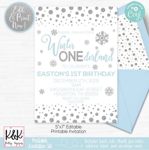 Winter Onederland Invitation Boy, Winter Birthday, Snowflake Birthday, Winter Wonderland, First Birthday Invitation, 1st Birthday Printable Il_570xn