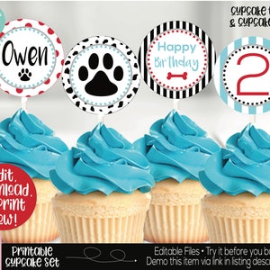 Puppy Dog Cupcake Toppers, Puppy Birthday Party Decorations, Dog Birthday Party Decorations, Girls Birthday, 1st Birthday, Puppy Printable