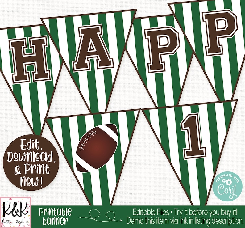 Football Birthday Banner, Football Birthday Party Decorations, Tailgate Party, Sports Birthday Party, Football Printable, Boys Birthday image 1