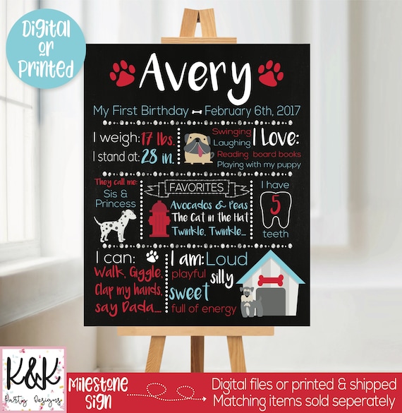 Puppy Dog Birthday Chalkboard, Puppy Dog Party, Puppy Dog Sign, First Birthday Chalkboard, 1st Birthday Sign, Puppy Dog Poster, Milestone Il_570xn