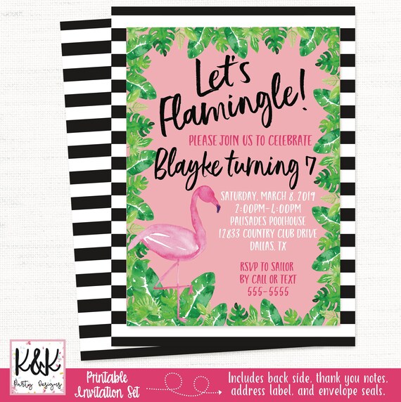 Flamingo Birthday Party Invitation, Flamingo Birthday Party Decorations, Let's Flamingle Invitation, Tropical Party Invitation, 1st Birthday Il_570xn