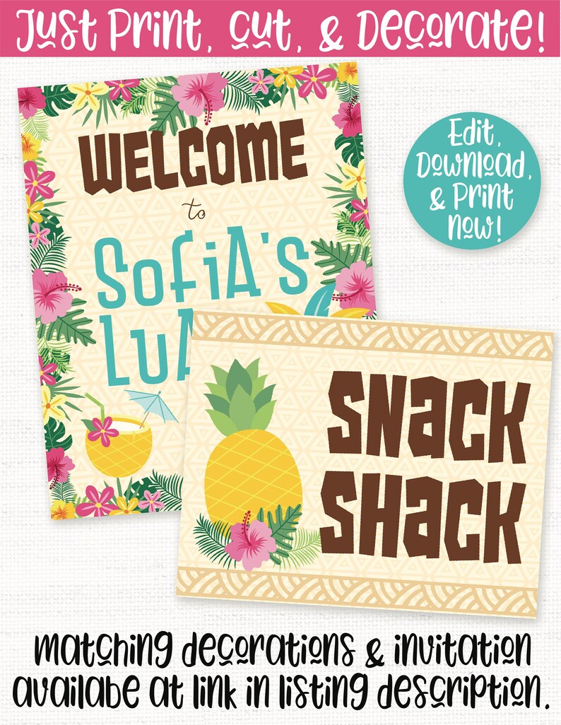 Luau Party Signs Luau Party Decorations Luau Sign Etsy