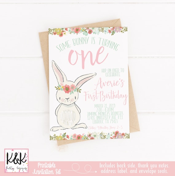 Bunny Birthday Party Invitation, Some Bunny is One, Spring Birthday, First Birthday Girl, Shabby Chic, Girls 1st Birthday, Easter Birthday Il_570xn