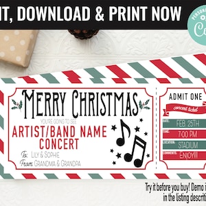 Christmas Concert Ticket Surprise Gift Voucher, Surprise Concert Show Artist Printable Template, Editable Instant Download, Gift Certificate
