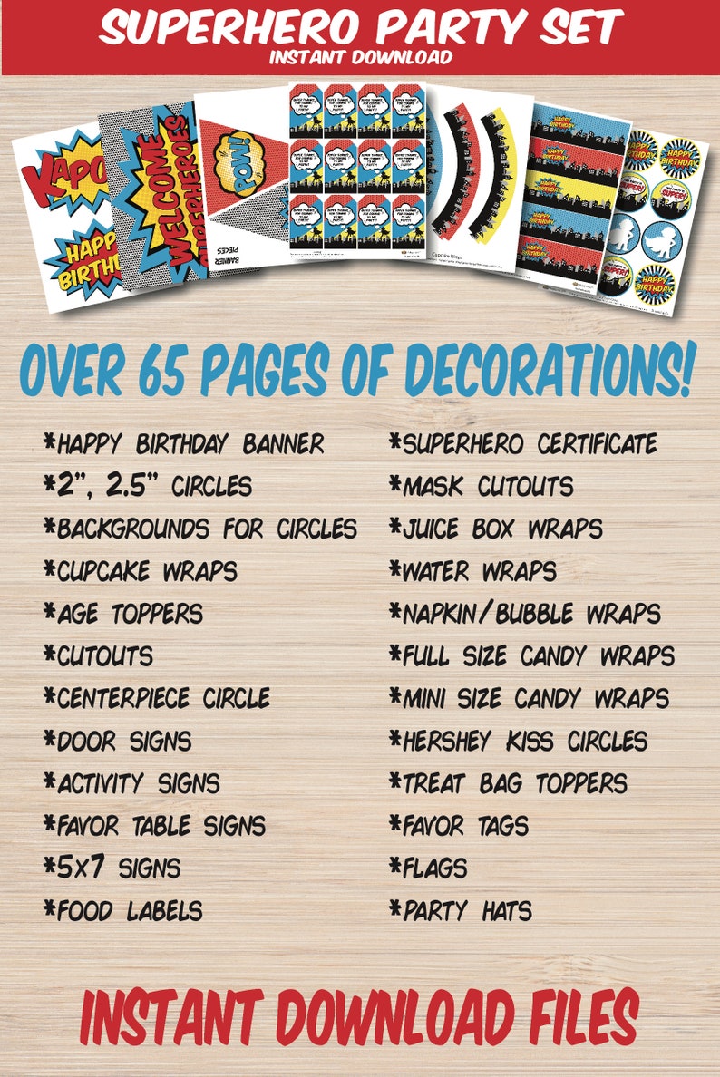 Superhero Party Decorations Superhero Party Printables Etsy