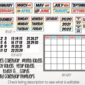 Superhero Classroom Calendar Set Printable, Superhero Theme, Teacher ...