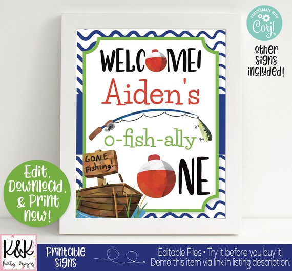 Fish Party Signs, Fish Welcome Signs, Ofishally One, o-fish-ally one, Fish Birthday Party Decorations, Boys 1st Birthday, First Birthday Il_570xn