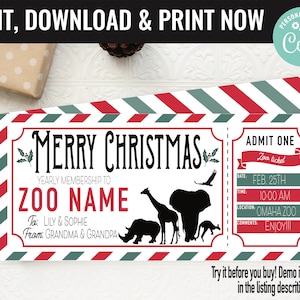 Zoo Membership Surprise Gift Voucher, Zoo Surprise Trip Printable Template Gift Card, Editable Instant Download Certificate, Christmas Gift
