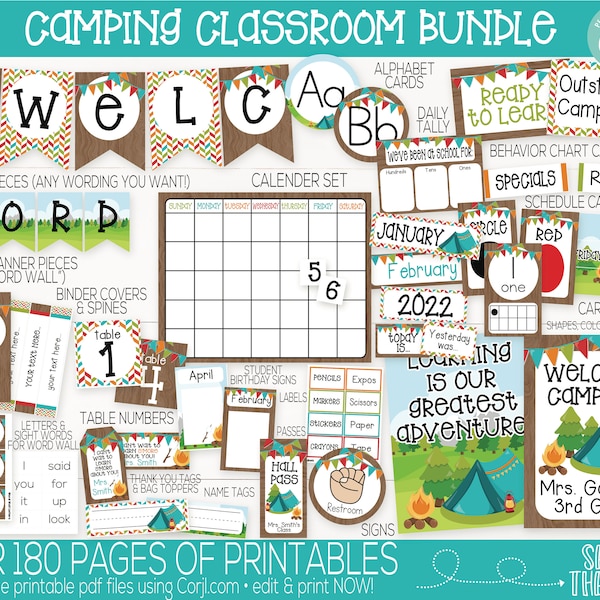 Camping Forest Classroom Theme Supplies and Decorations, Teacher Supply, Printable Camping Classroom Decoration and Supplies, Decor Bundle