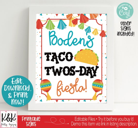 Taco Twosday Fiesta Birthday Party Signs, Taco Twosday Fiesta Welcome Sign, Taco bout a party, Taco Twosday Birthday Party Decorations Il_570xn