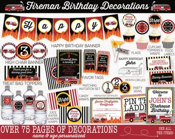 Fire Truck Birthday Party Decorations, Firefighter Birthday Party Decorations, Fireman Birthday Party, Fire Truck Printable, Boys Birthday